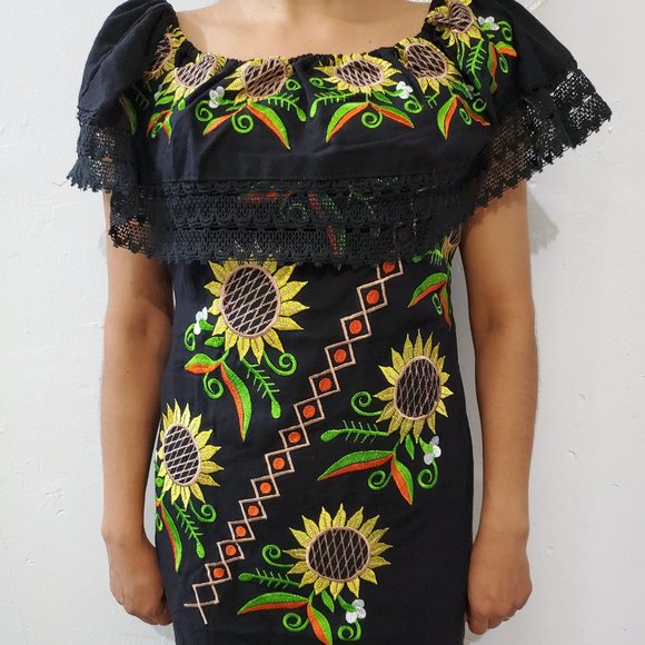 Dresses & Skirts - Black Mexican Artisanal Sunflower Dress